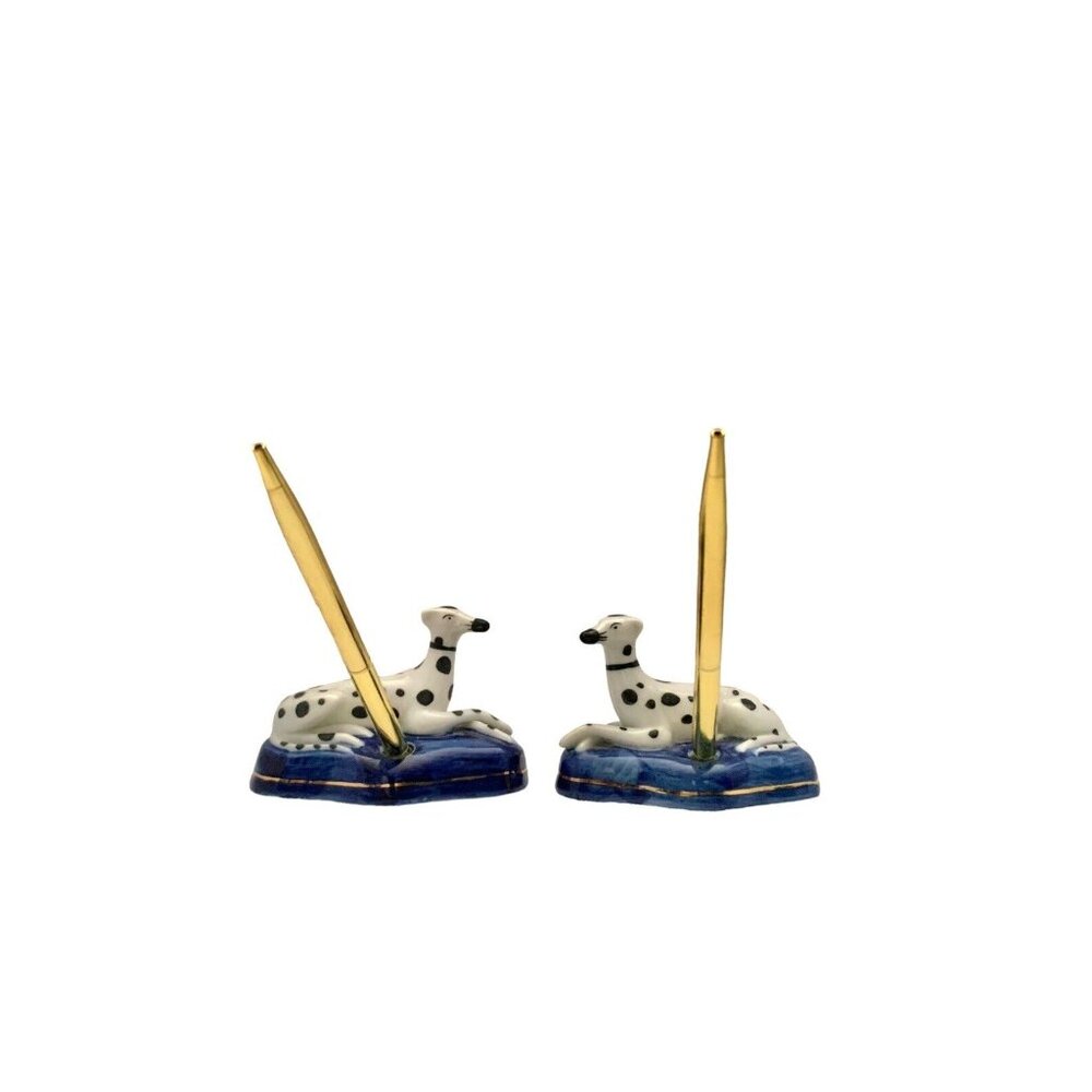 Dog Figurines Pair Dalmatian Staffordshire Style Small Pen Holder